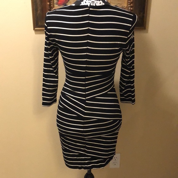 WHBM Striped V-Neck pretty collar crossover style stretchy spandex blend dress - Picture 4 of 15